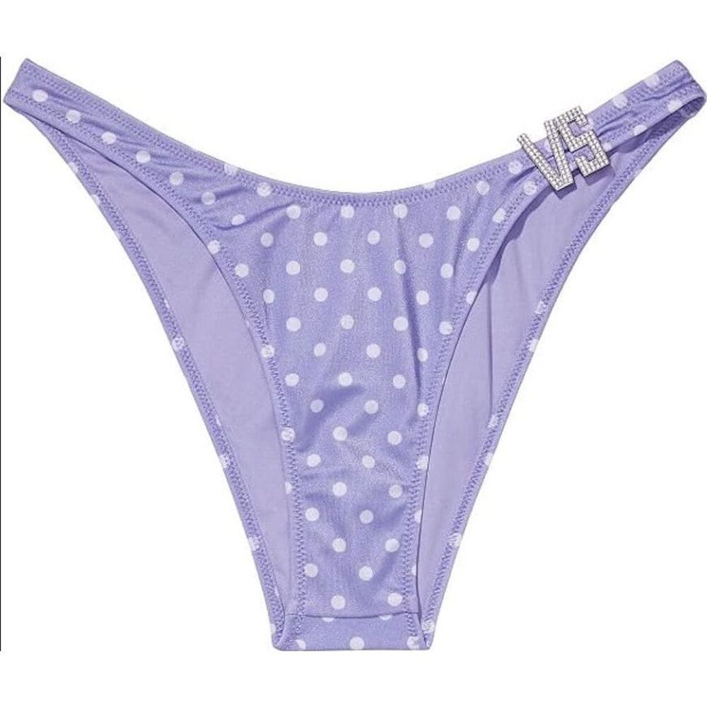 Victorias Secret XL Bikini Bottoms Purple White Polka Dot Rhinestone VS Hardware